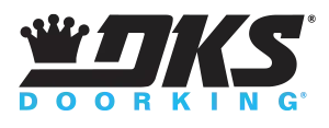 DKS Doorking logo with black crown and lettering above blue DOORKING text